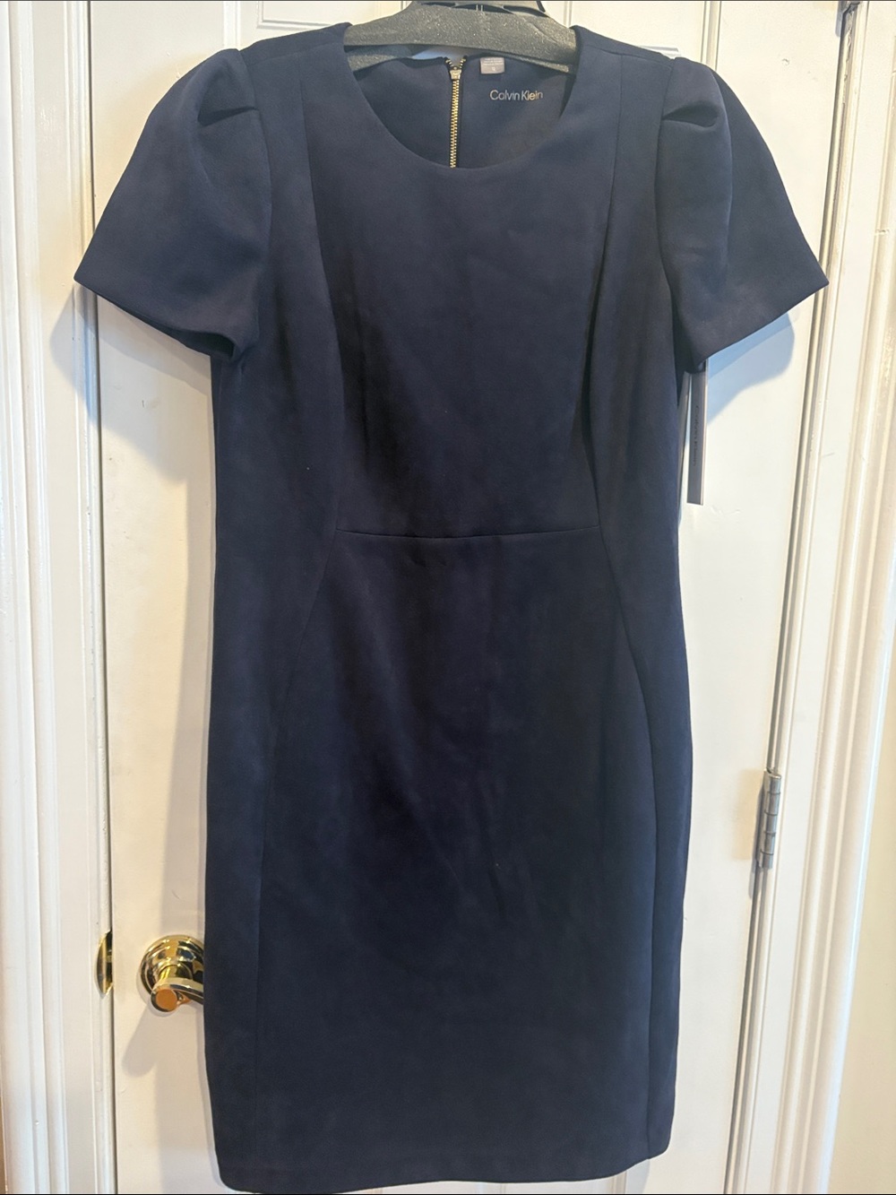 NWT! Calvin Klein Navy Short-Sleeve Midi Sheath Dress Size 12